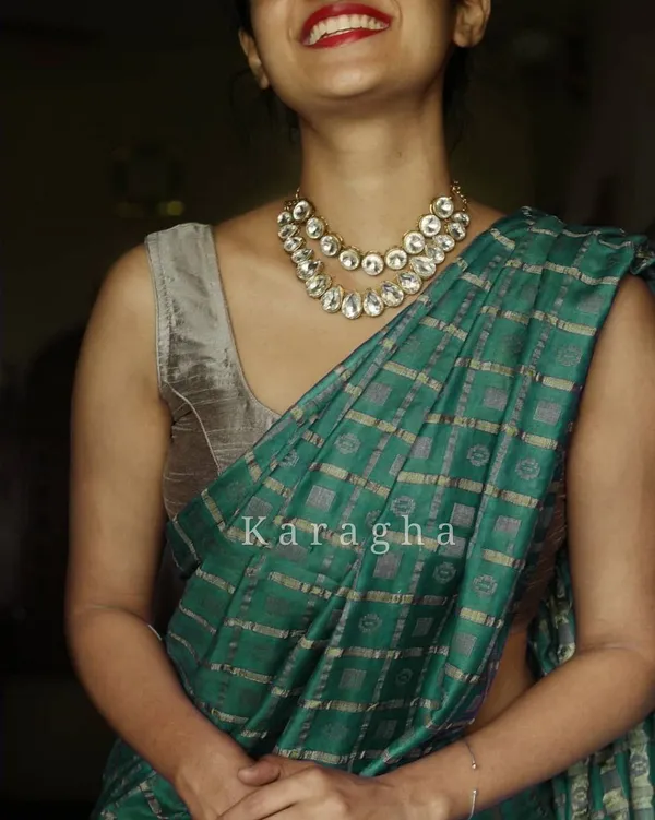 Green_Khadi_cotton_Saree_with_Blouse_Piece_For__Women