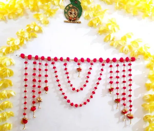 Handmade_Wall_Door_Pom_Pom_String_with_Golden_Beads,Gota_Circle_Hanging_Torans_Garland_Bandhwar_Decoration_Item_for_Home_DecorDiwali_Festival,_Navratri,_Wedding_(5_FT_1_Strings)_(Pink)