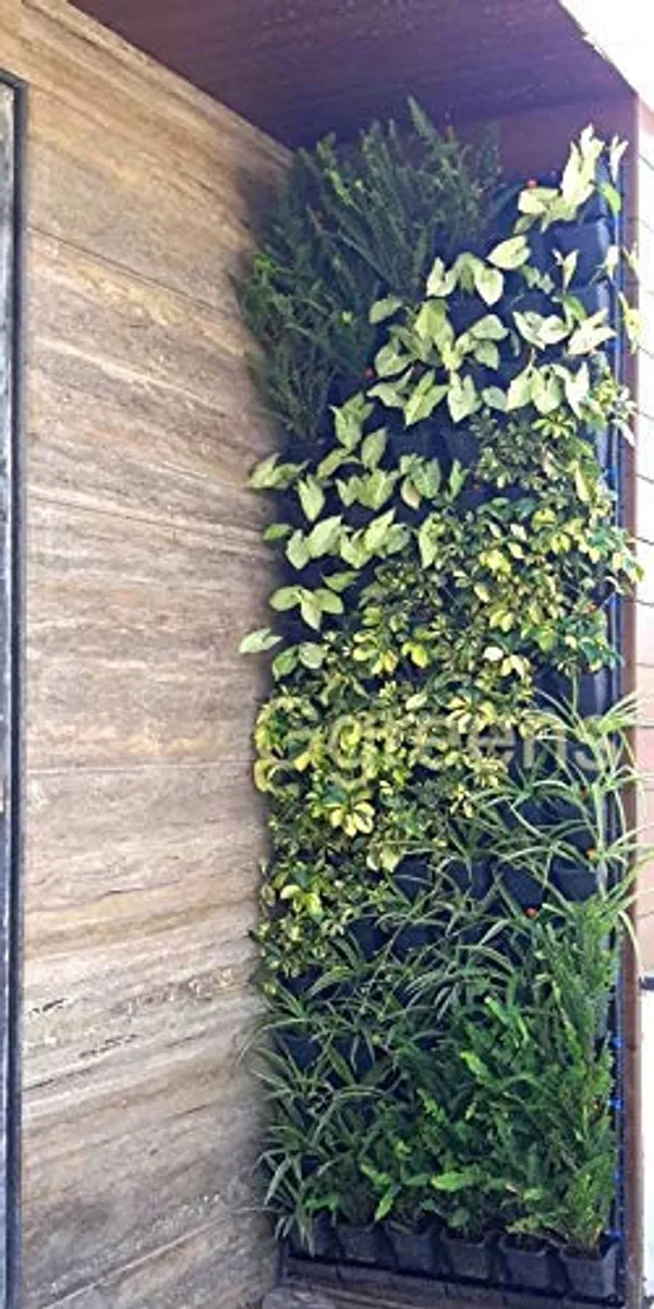 Black_Modern_Vertical_Wall_Garden_with_Hanging_12_Pots_-_Indoor_or_Outdoor_Gardening_Grow_FlowersVegetables_&_Herbs_-_6_x_18_inch_Frame_(5_x_5_x_3.5_inch_Pot_Size)_-_Pack_of_4