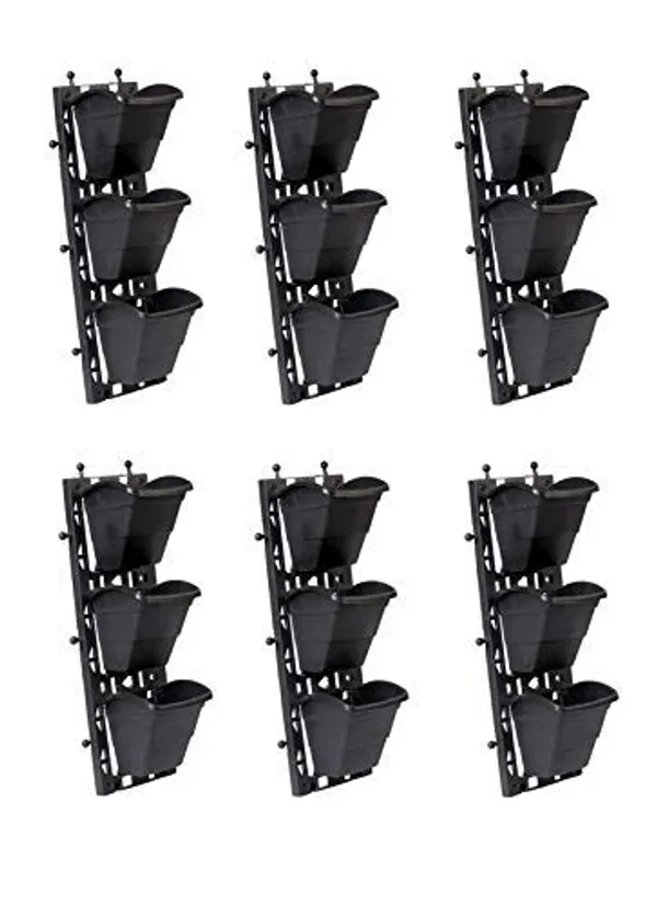 Black_Modern_Vertical_Wall_Garden_with_Hanging_12_Pots_-_Indoor_or_Outdoor_Gardening_Grow_FlowersVegetables_&_Herbs_-_6_x_18_inch_Frame_(5_x_5_x_3.5_inch_Pot_Size)_-_Pack_of_4
