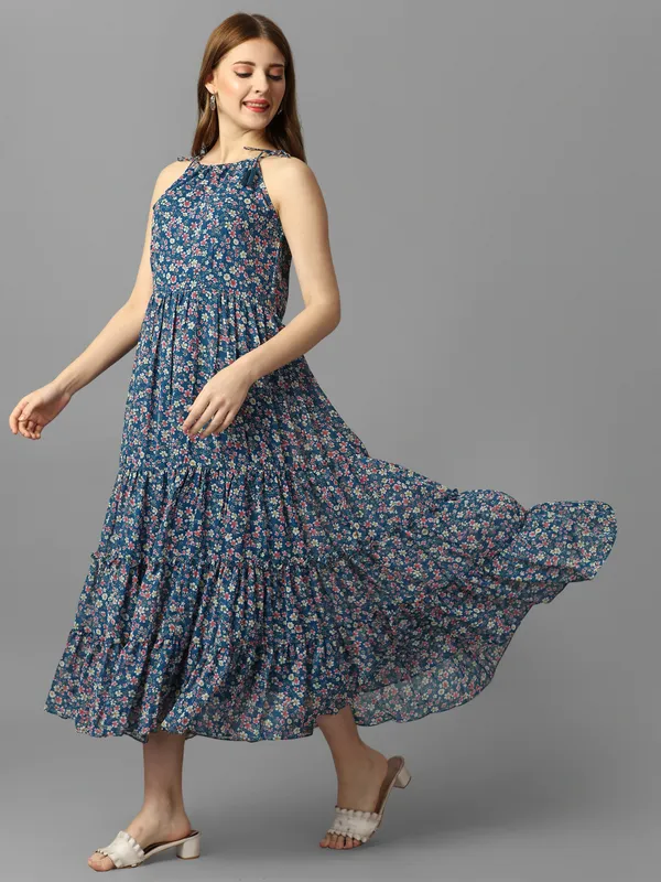 Floral_Printed_Shoulder_Strap_Gathered_Georgette_Fit_&_Flare_Midi_Dress