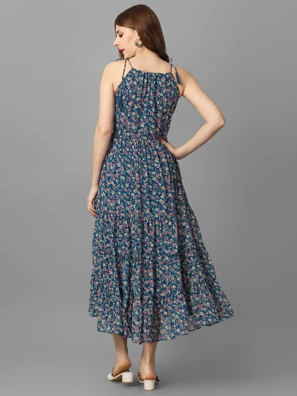 Floral_Printed_Shoulder_Strap_Gathered_Georgette_Fit_&_Flare_Midi_Dress