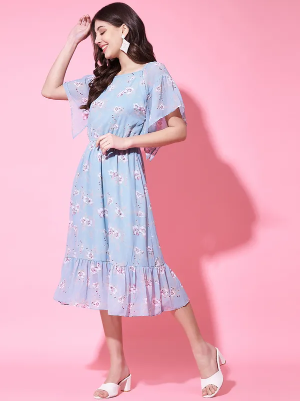 Turquoise_Georgette_Dress_Floral_Print_For_Women.