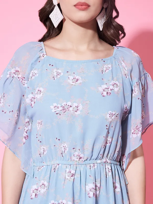 Turquoise_Georgette_Dress_Floral_Print_For_Women.