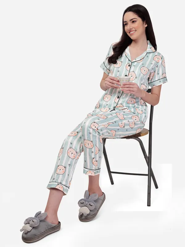 Multicolour_Night_Suit_Silk_Satin_Panda_Print_For_Women.