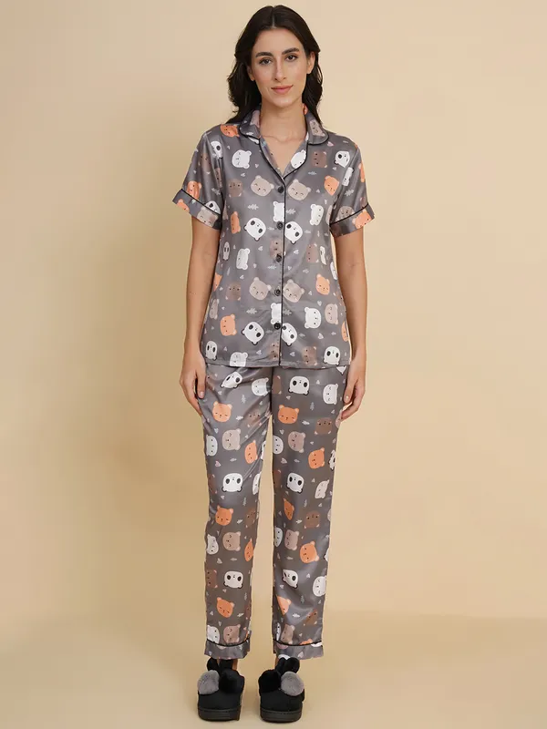 Grey_Silk_Satin_Panda_Print_Night_Suit_For_Women.