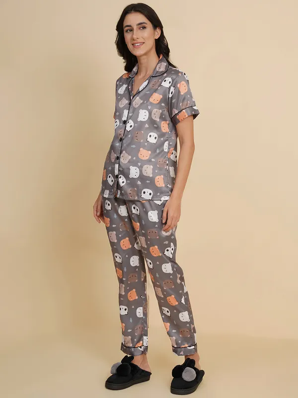 Grey_Silk_Satin_Panda_Print_Night_Suit_For_Women.