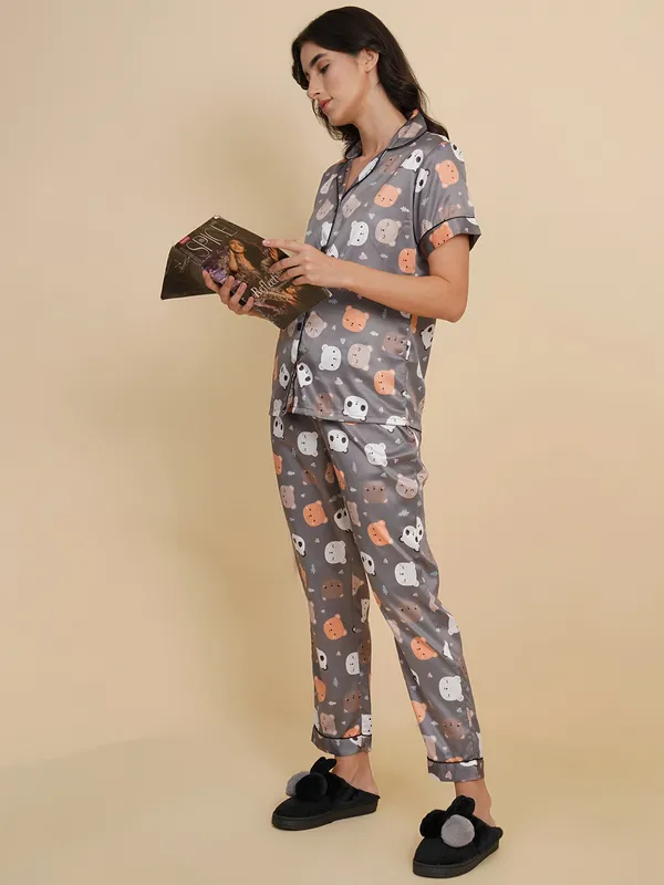 Grey_Silk_Satin_Panda_Print_Night_Suit_For_Women.