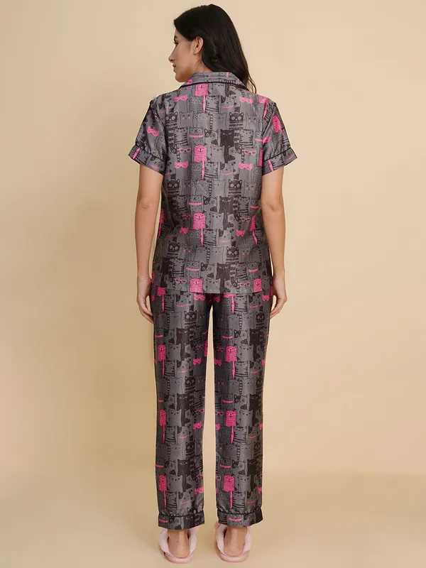Dark_Grey_Silk_Satin_Quirky_Print_Night_Suit_For_Women.