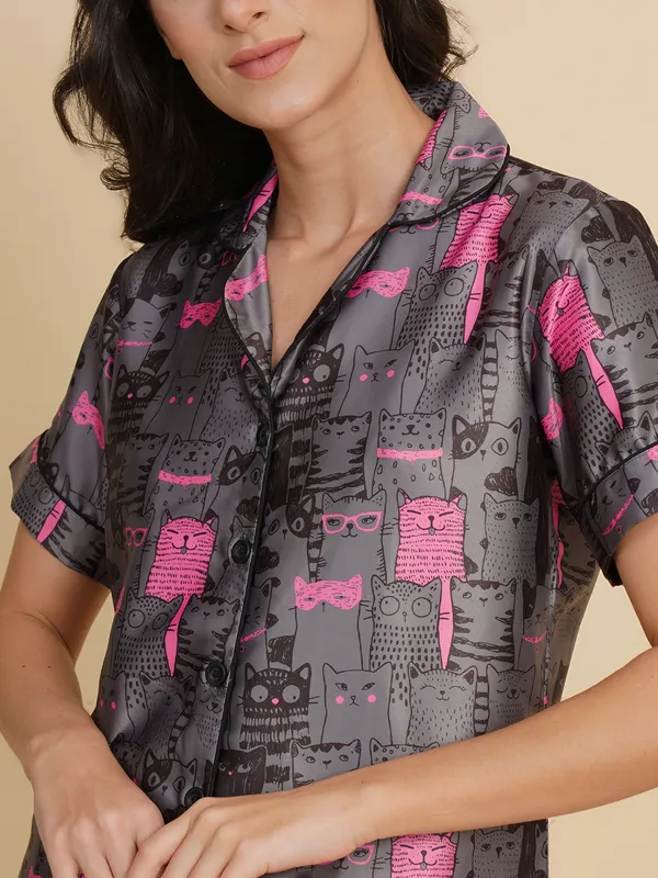 Dark_Grey_Silk_Satin_Quirky_Print_Night_Suit_For_Women.