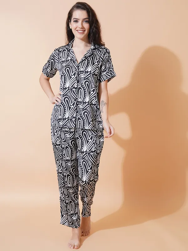 Monochrome_Japan_Satin__Abstract_Night_Suit_For_Women