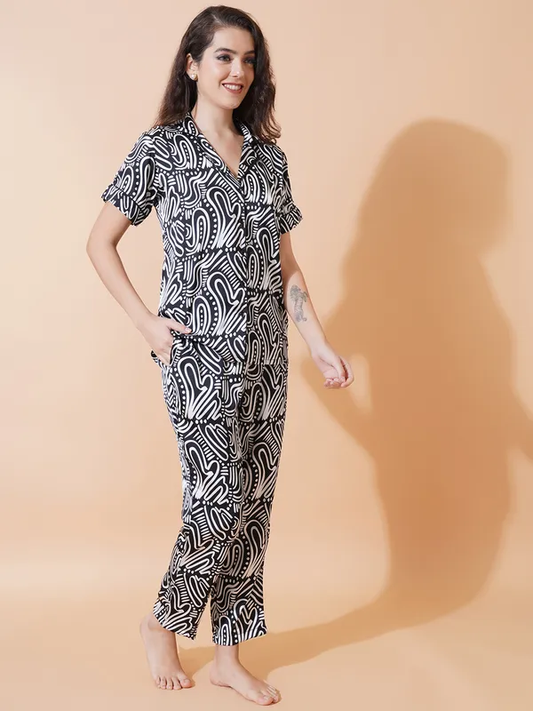 Monochrome_Japan_Satin__Abstract_Night_Suit_For_Women