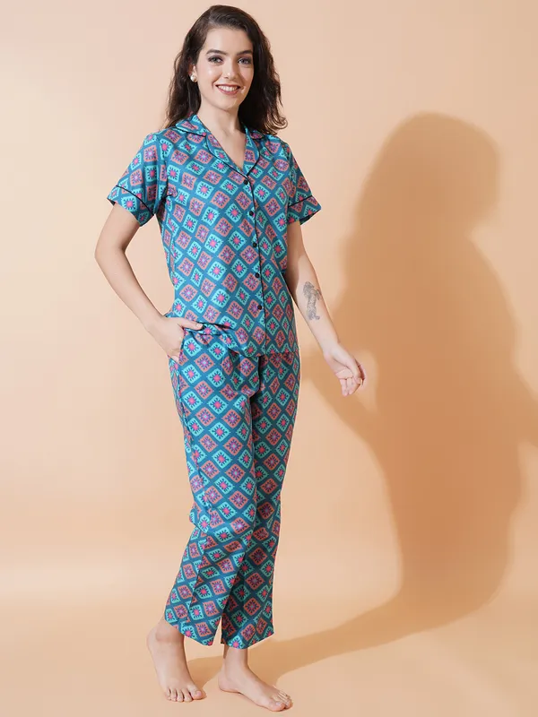 Blue_Cotton_Night_Suit_Ethnic_Motif_Print_For_Women.
