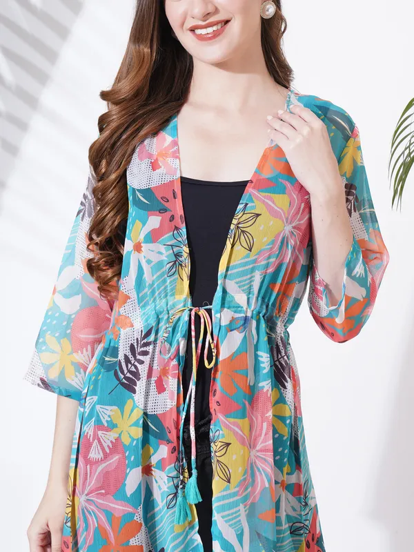 Fbella_Women_Chiffon_Printed_Tie-up_Long_Shrug
