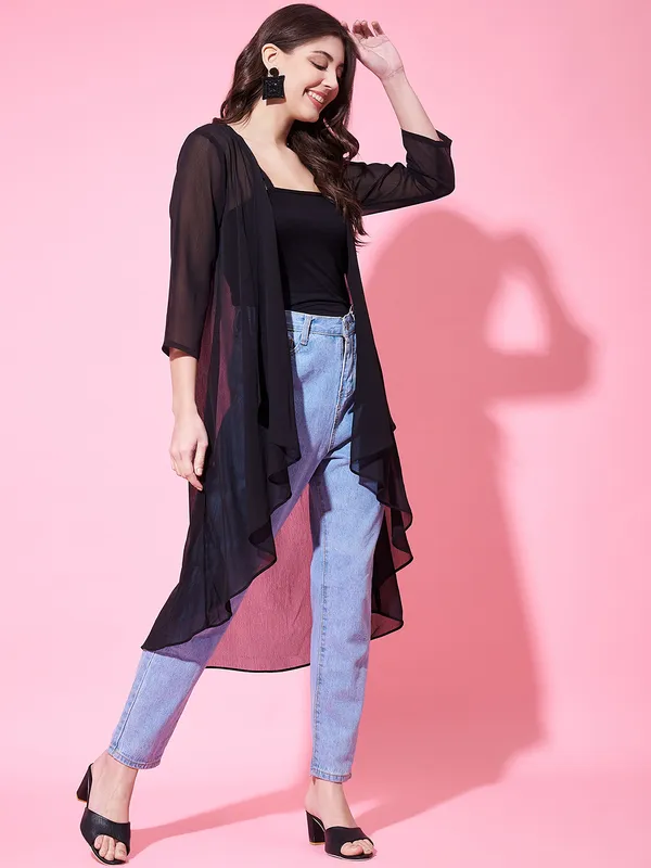 Three-Quarter_Sleeves_Longline_Chiffon_Open_Front_Shrug