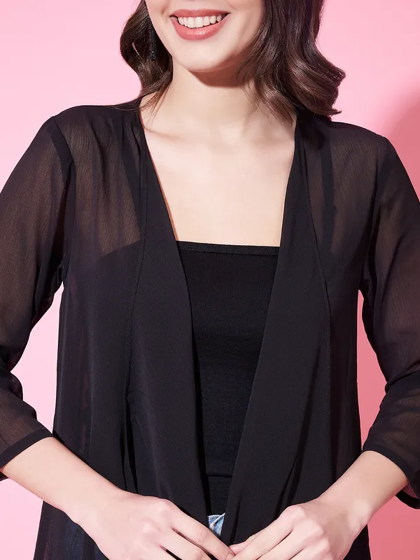 Three-Quarter_Sleeves_Longline_Chiffon_Open_Front_Shrug