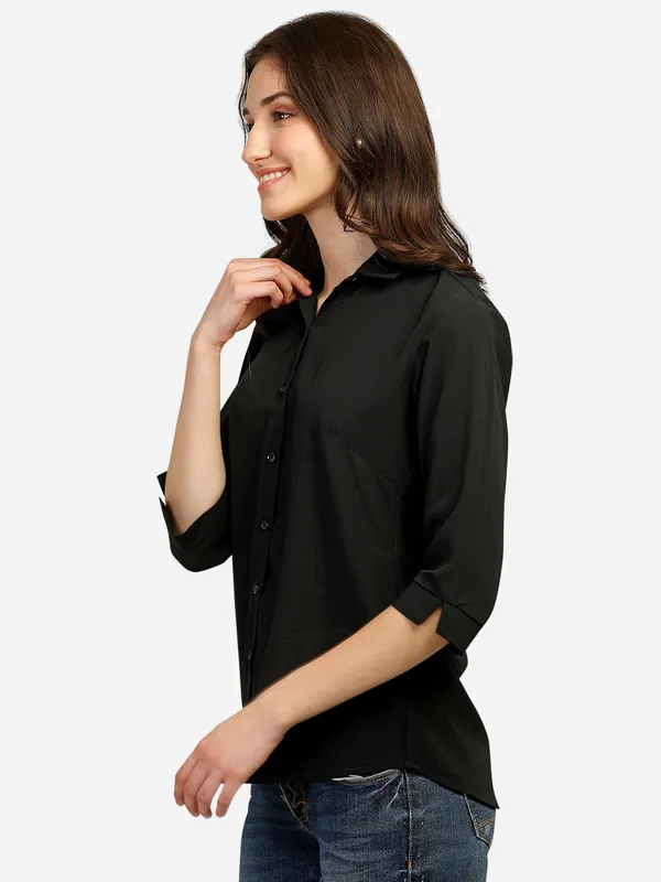 Black_Textured_Tailored_Fit_Shirt_For_Women.