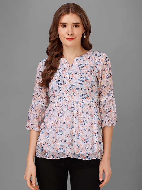 White_Chiffon_Top_Floral_Ditsy_Print__For_Women.