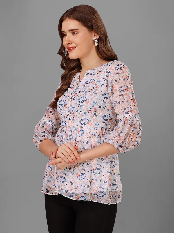 White_Chiffon_Top_Floral_Ditsy_Print__For_Women.