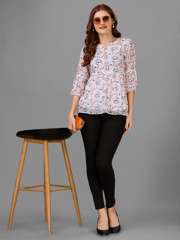 White_Chiffon_Top_Floral_Ditsy_Print__For_Women.