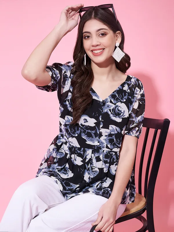 Blue_Georgette_Floral_Print_Tops_For_Women.