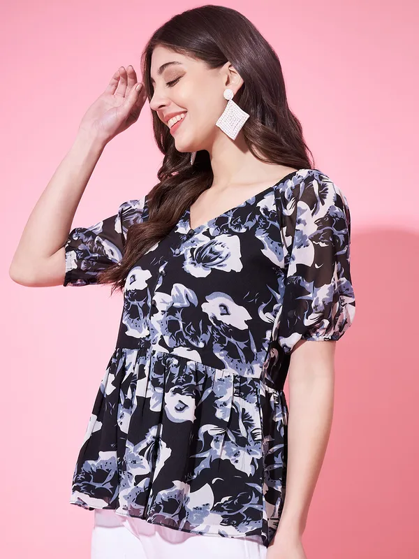 Blue_Georgette_Floral_Print_Tops_For_Women.
