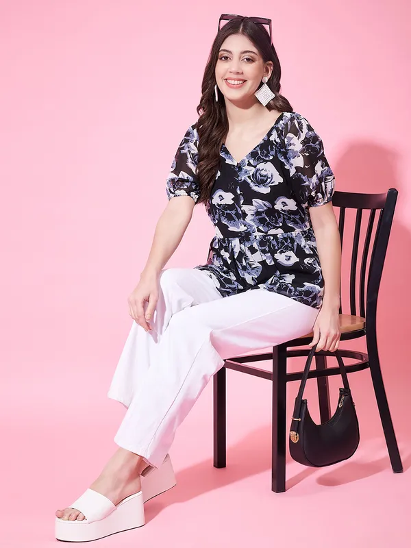 Blue_Georgette_Floral_Print_Tops_For_Women.