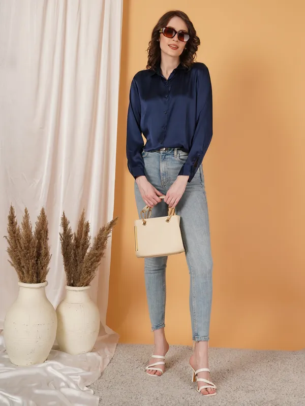 Navy_Blue_Satin_Shirt_For_Women