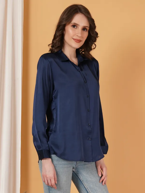 Navy_Blue_Satin_Shirt_For_Women