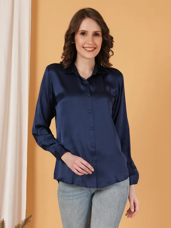 Navy_Blue_Satin_Shirt_For_Women