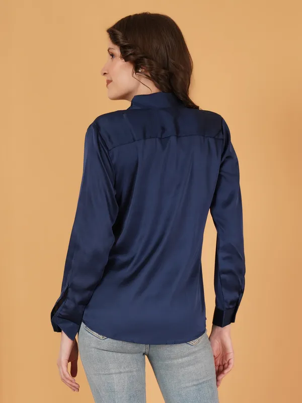 Navy_Blue_Satin_Shirt_For_Women
