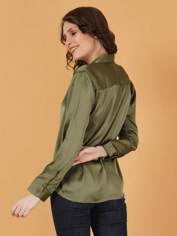 Olive_Green_Satin_Shirt_For_Women
