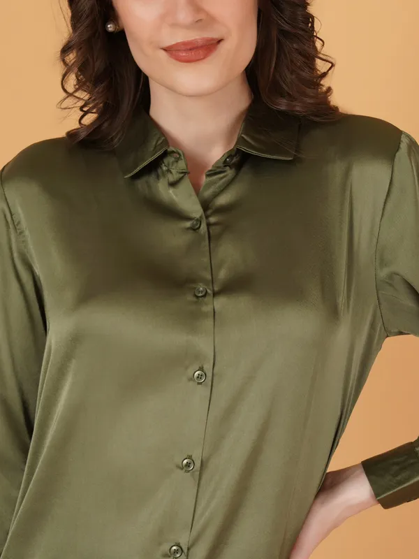 Olive_Green_Satin_Shirt_For_Women
