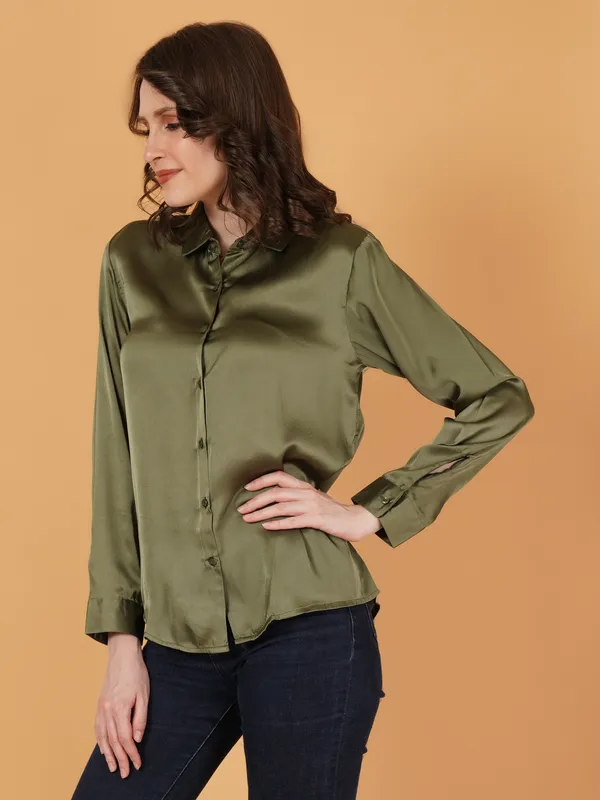 Olive_Green_Satin_Shirt_For_Women