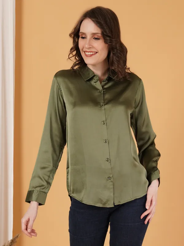Olive_Green_Satin_Shirt_For_Women