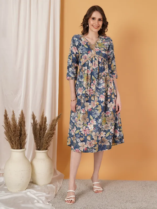 Fbella Clothing Multicolor Rayon Floral Printed A-line Dress For Women ...