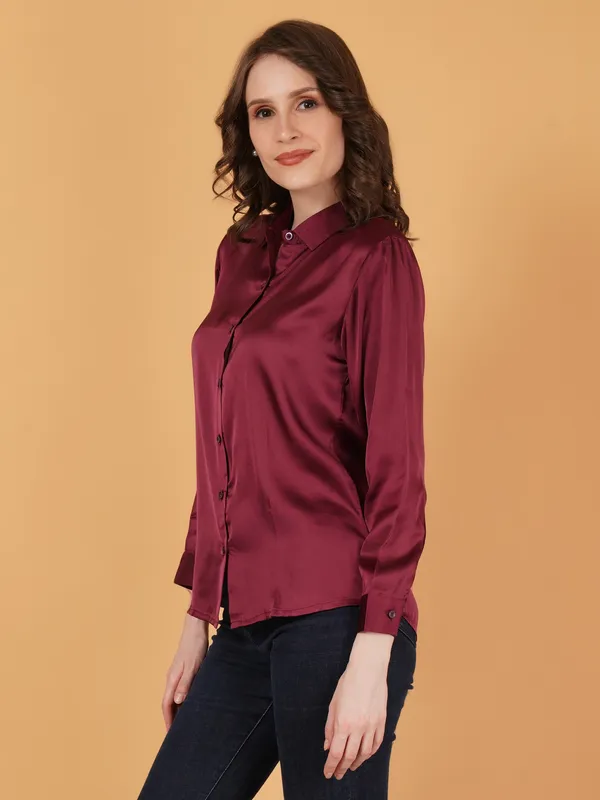 Wine_Satin_Shirt_For_Women
