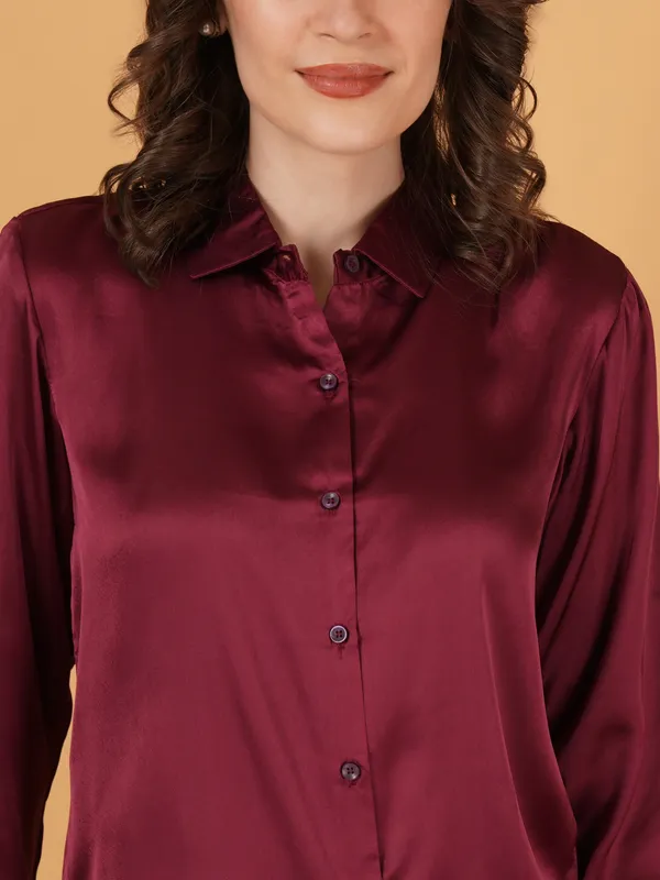 Wine_Satin_Shirt_For_Women