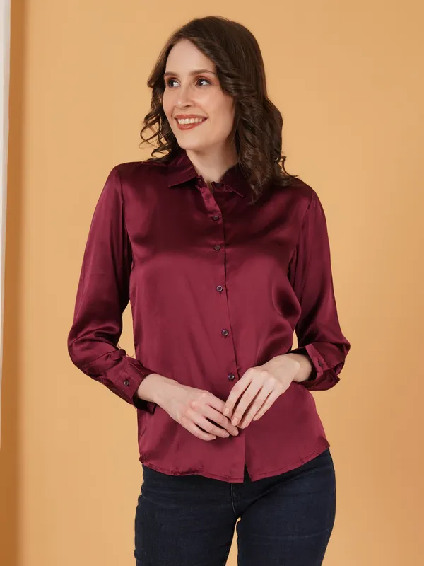 Wine_Satin_Shirt_For_Women
