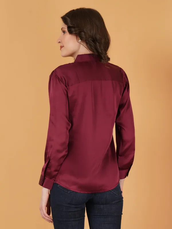 Wine_Satin_Shirt_For_Women