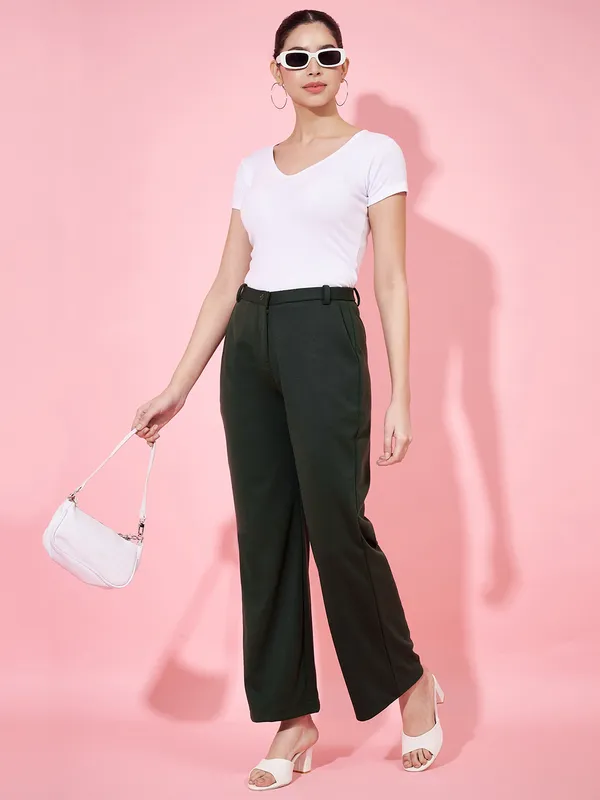 Bottle_Green_Straight-Fit__Trouser_By_FBELLA_For_Women.