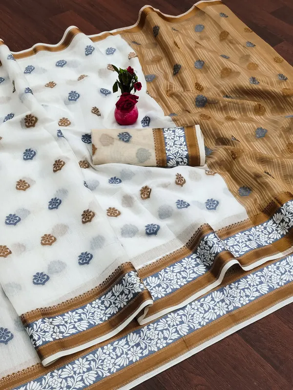 White_Color_Cotton_Silk_Kanjivaram_Saree_For_Women