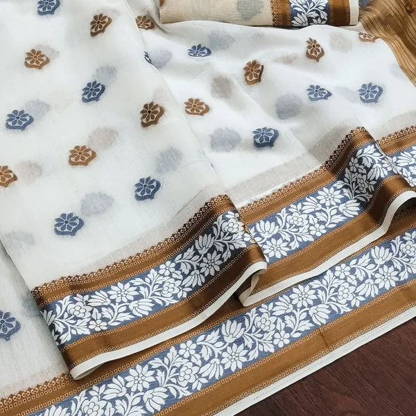 White_Color_Cotton_Silk_Kanjivaram_Saree_For_Women