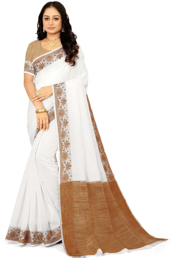 White_Color_Cotton_Silk_&_Jacquard_Daily_Wear_Saree_For_Women