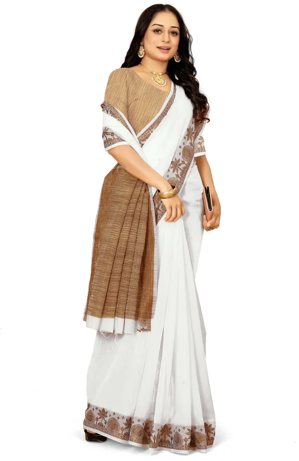 White_Color_Cotton_Silk_&_Jacquard_Daily_Wear_Saree_For_Women