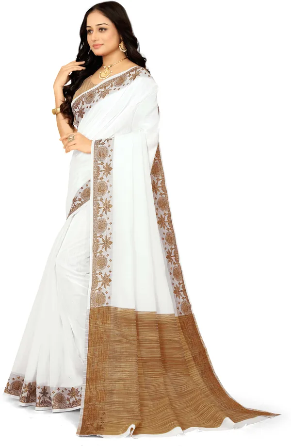 White_Color_Cotton_Silk_&_Jacquard_Daily_Wear_Saree_For_Women
