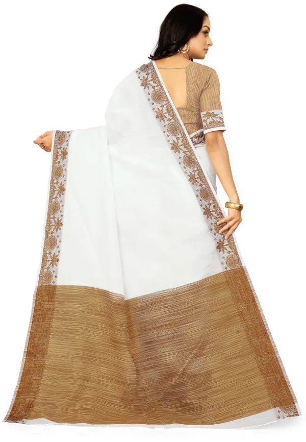 White_Color_Cotton_Silk_&_Jacquard_Daily_Wear_Saree_For_Women