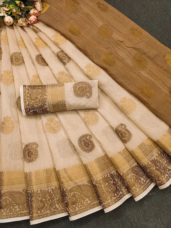 Chiku_Color_Cotton_Silk_Maheshwari_Saree_For_Women
