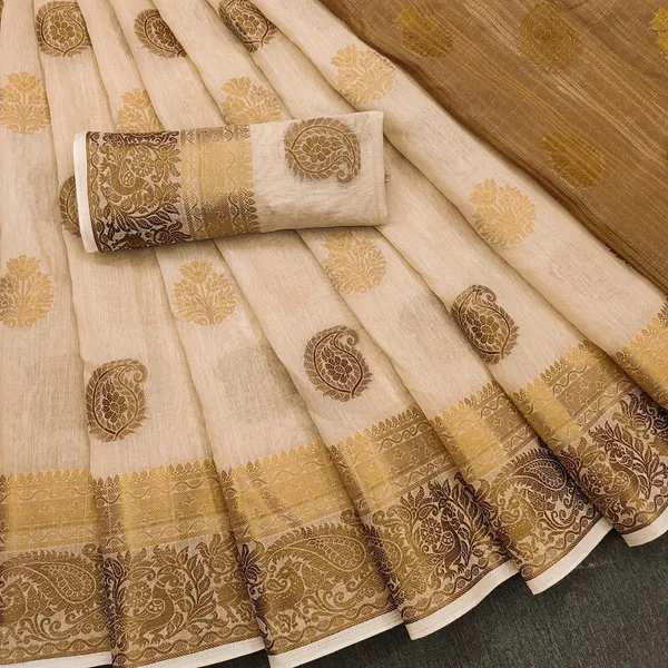 Chiku_Color_Cotton_Silk_Maheshwari_Saree_For_Women