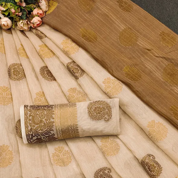 Chiku_Color_Cotton_Silk_Maheshwari_Saree_For_Women